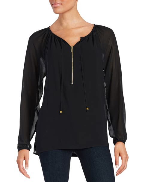 belks michael kors black zipper down blouse roll-up sleeve|MICHAEL Michael Kors Blouses + FREE SHIPPING .